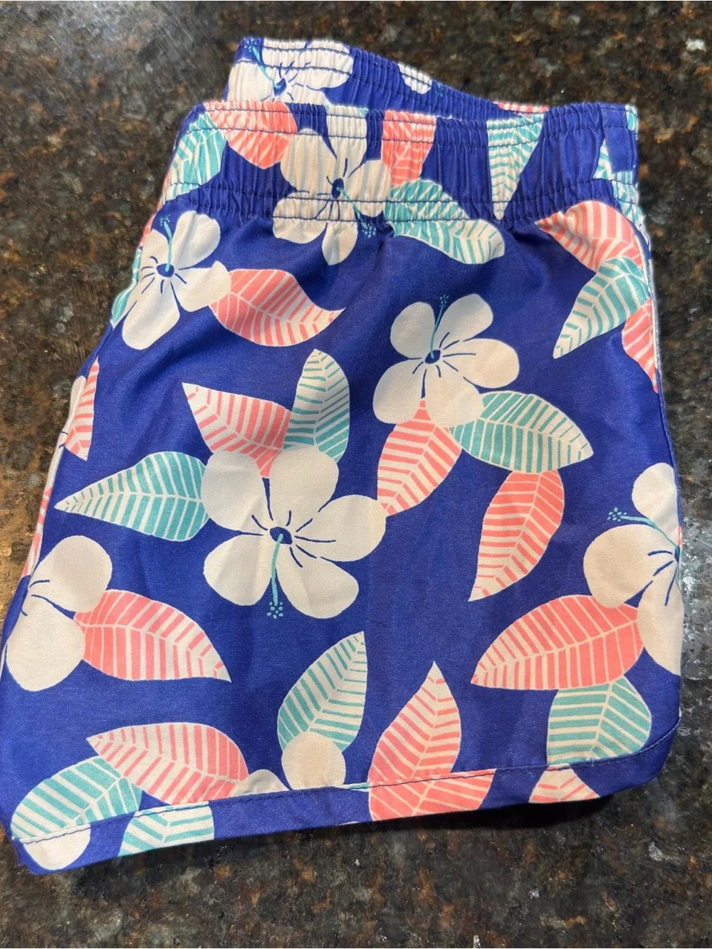 Gymboree Blue Floral Athletic Shorts with Coral & Teal Accents kids 10/12
